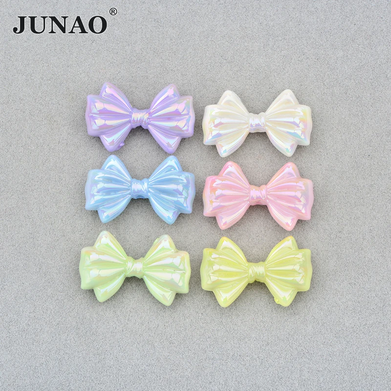 JUNAO Top Quality Colorful Bowknot Cabochon Headwear Jewelry 100pcs Resin Bow Beads Necklace Sewing Beads Wholesale For Children