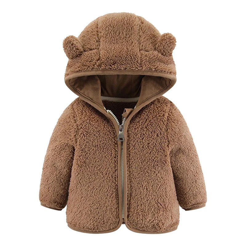 Baby teddy jacket baby winter outwear clothes custom infant fleece hoodie baby Boys Bear Ears Shape Fleece Zip-up Hooded Jacket