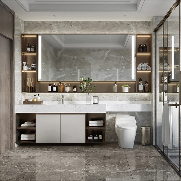 SANTOPOVA hanging bath modern grey wall mount hotel solid wash basin set countertop bathroom cabinet vanity with sink