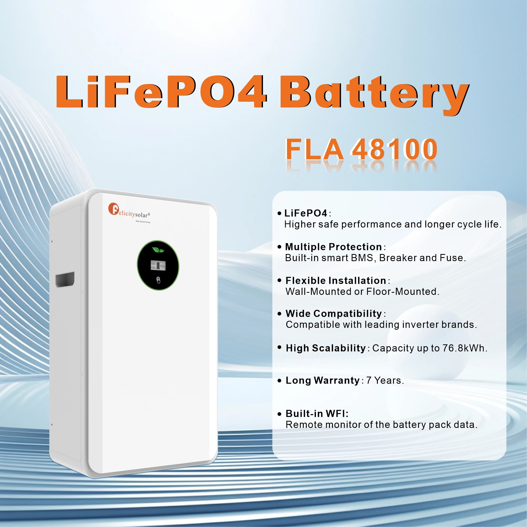 7years Storage System 5kw lithium battery 51.2V 48V 100ah Solar lifepo4 battery for Household Energy