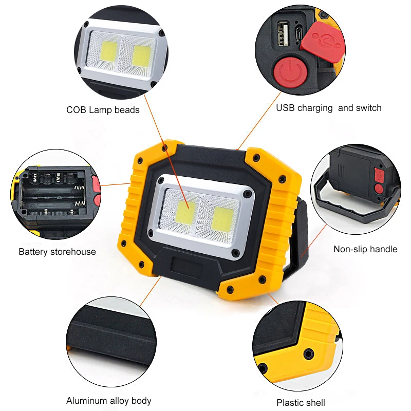 30W Led Portable Spotlight Led Work Light Rechargeable 18650 or AA Battery Outdoor Lamp For Hunting Camping Latern Flashlight