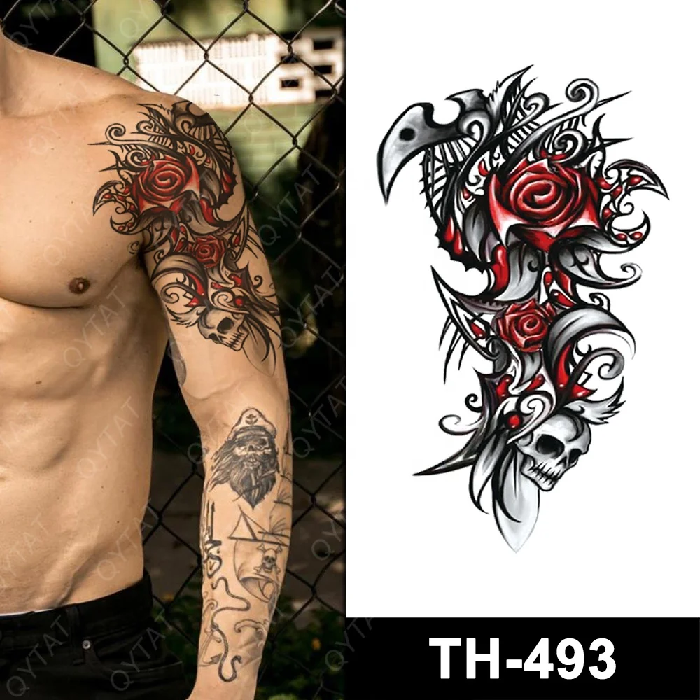 Popular Water Transfer Beautiful Temporary Colourful Ink Printing Flower Rose Tribal Tattoos