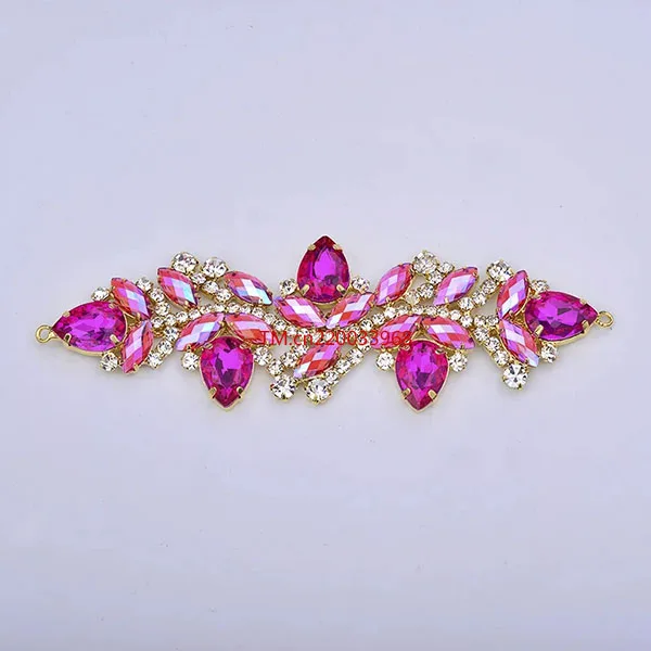 Shoes dress decorative applique gold base AB crystals unique designs sparkling sewing rhinestone appliques For Women Dressing