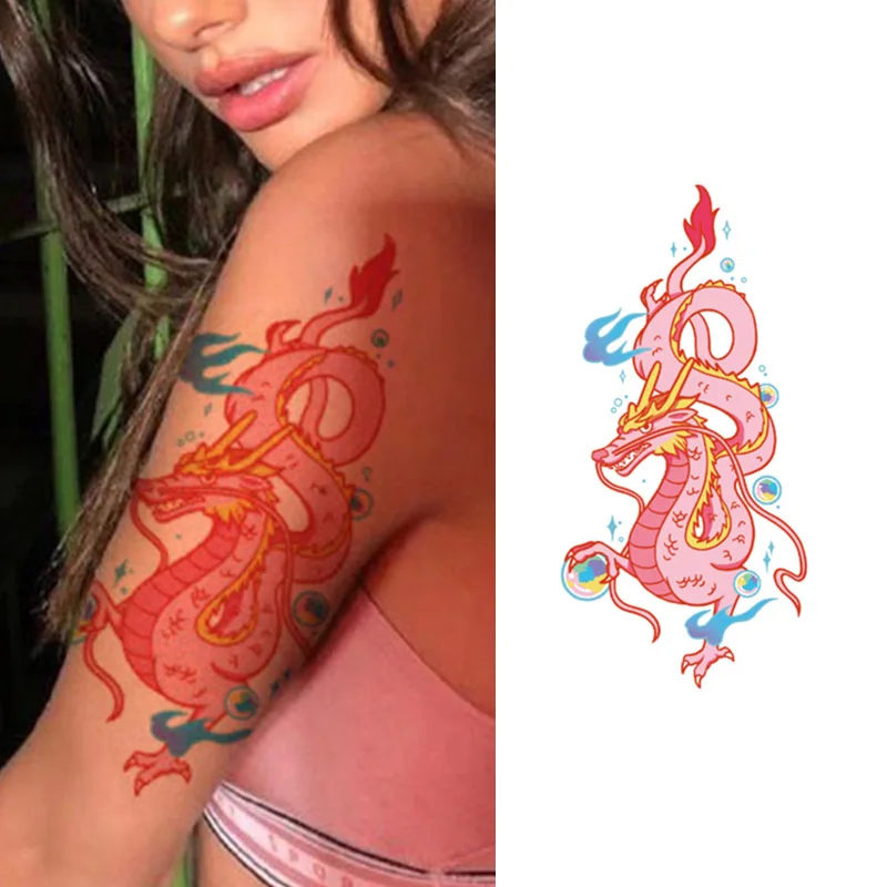 Russian hot Tattoo sticker Lovely Dragon flower Arm sexy tattoo sticker for women Water Transfer Temporary Hand Sticker Tattoo