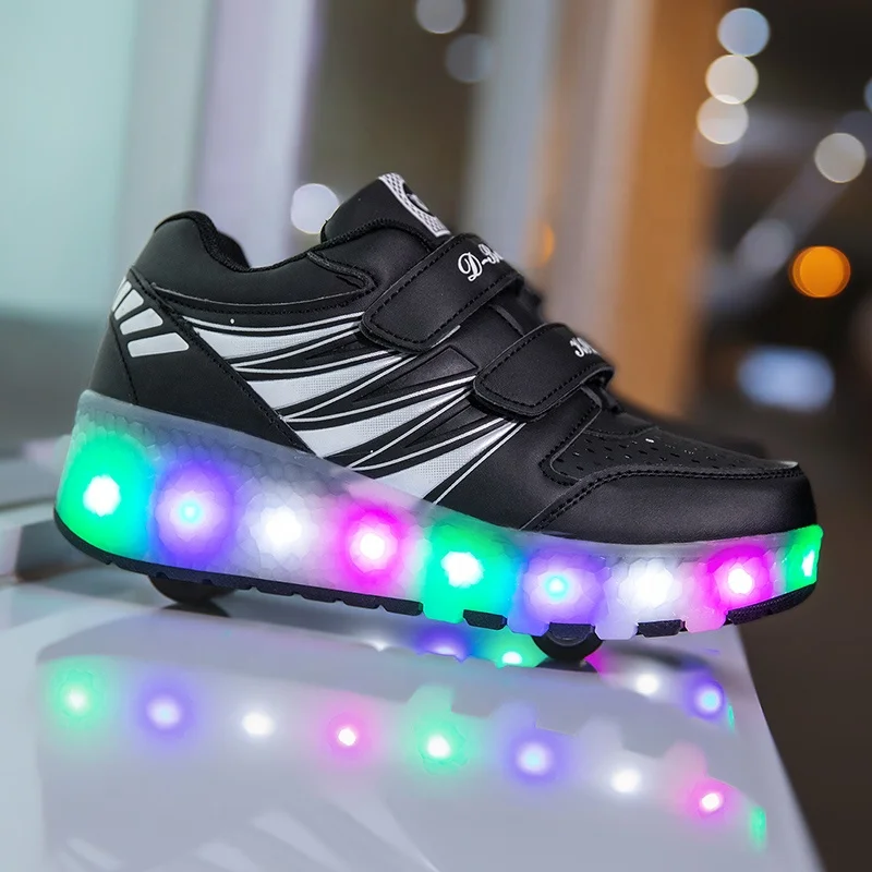 Children Show Gift 7 Colors Led Rechargeable Kids Roller Skate Shoes With Single or Two Wheels Walking Sneaker