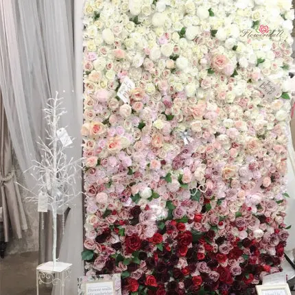 Competitive Good Price White Pink Artificial Panel Greenery Backdrop Fall Blue Red Silk Rose Flower Wall