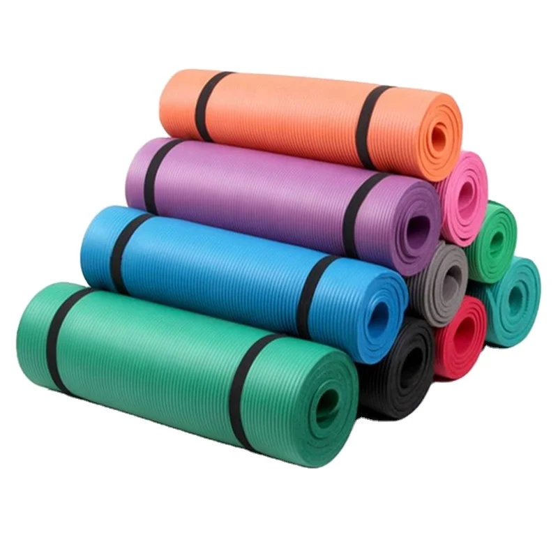 China supplier wholesale durable long custom printed logo eco-friendly 10mm thick NBR non slip yoga mat set with bag straps