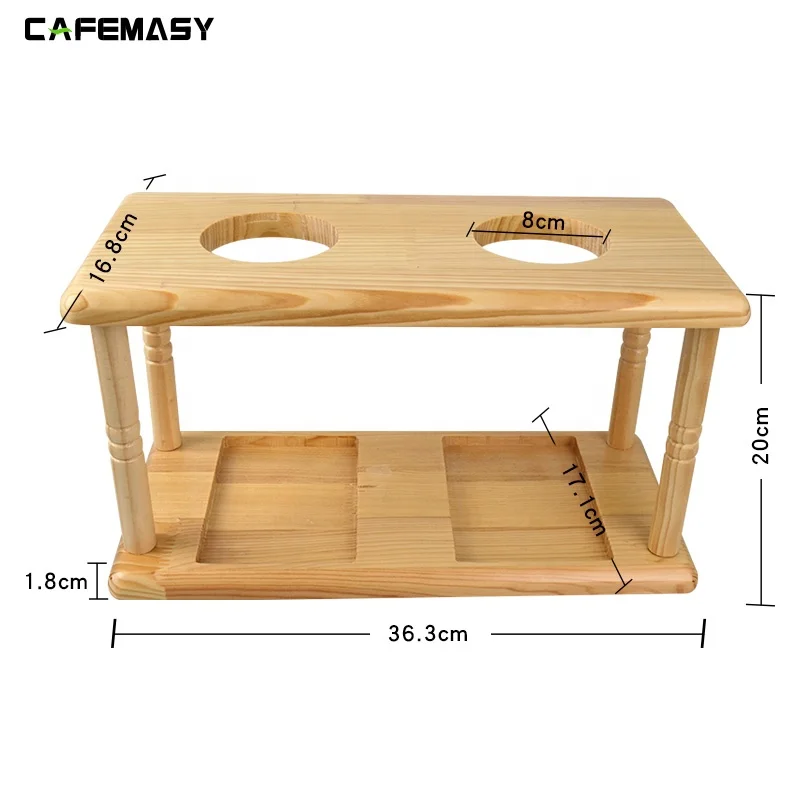 Bamboo Coffee Stand for V60 Dripper Drip Station with Double Hole Coffee Dripper Display Rack