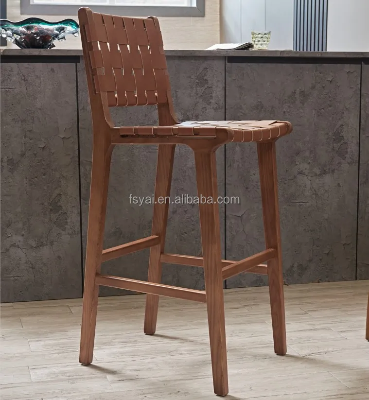 cheap modern counter height wood nordic leather home wooden bar stools with back wholesale