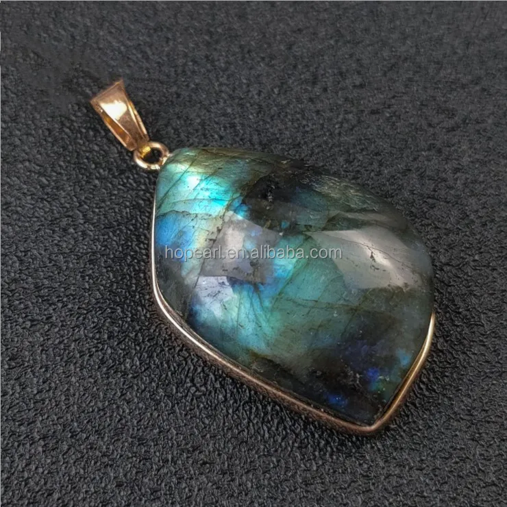 JGP21 Gold Plated Bezel Pendant Irregular Shape Natural Stone Labradorite Jewelry