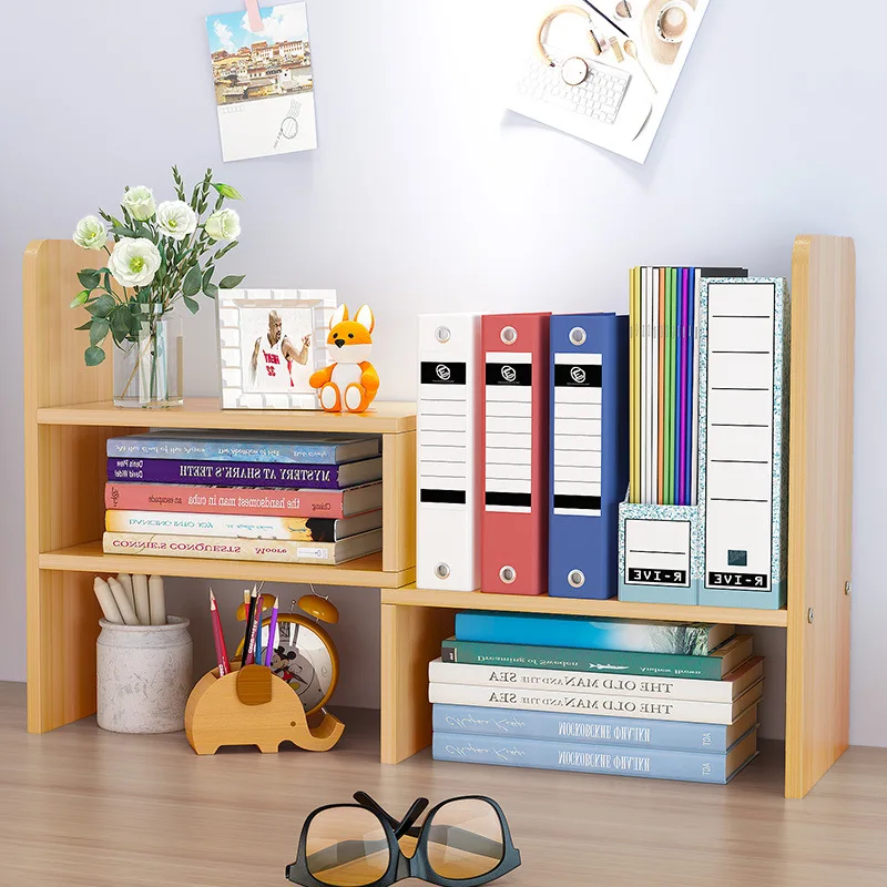 MDF Bookshelf DIY 2in1 Combination Desktop Storage Organizer Wooden Rack Adjustable Book Stand Shelf