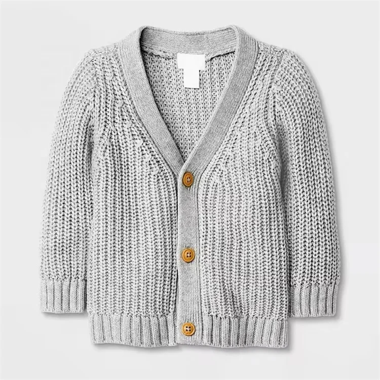 Toddler Infants Kids Knit Cardigan Eco-friendly Sweatshirt Thick Needle Sweater for Babies Custom 100% Organic Cotton