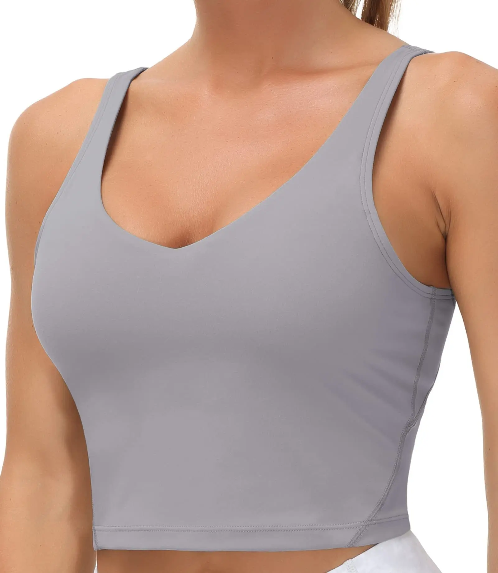 Wholesale Women Sports Running Workout Gym Tank Tops Longline Wirefree Padded with Medium Support Yoga Bra