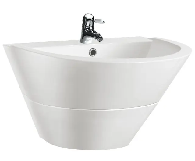 Casa One Piece Rectangular White Bathroom Ceramic Wall Hung Basin For Sale