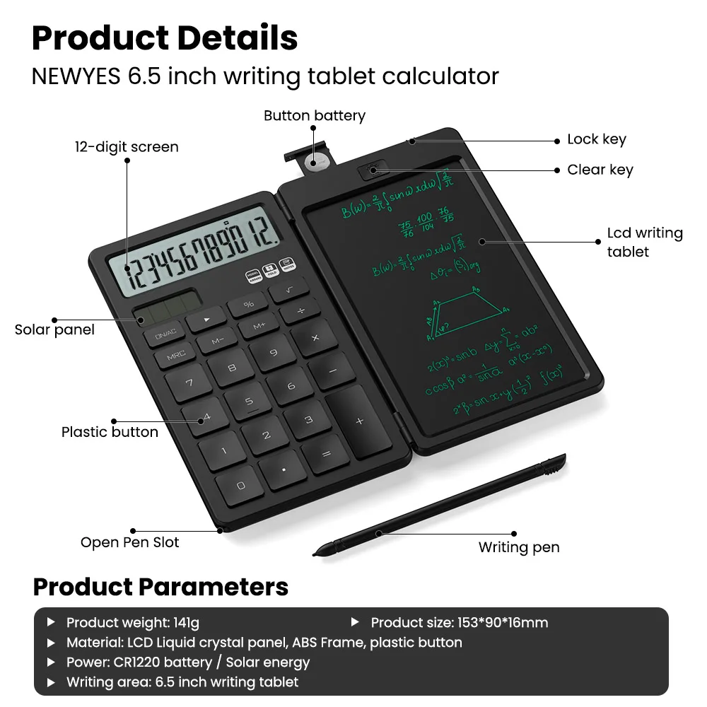 Newyes Drawing Board Kids Graffiti Board Writing Board LCD Writing Tablet 12 Digital Calculator Electronic Notepad