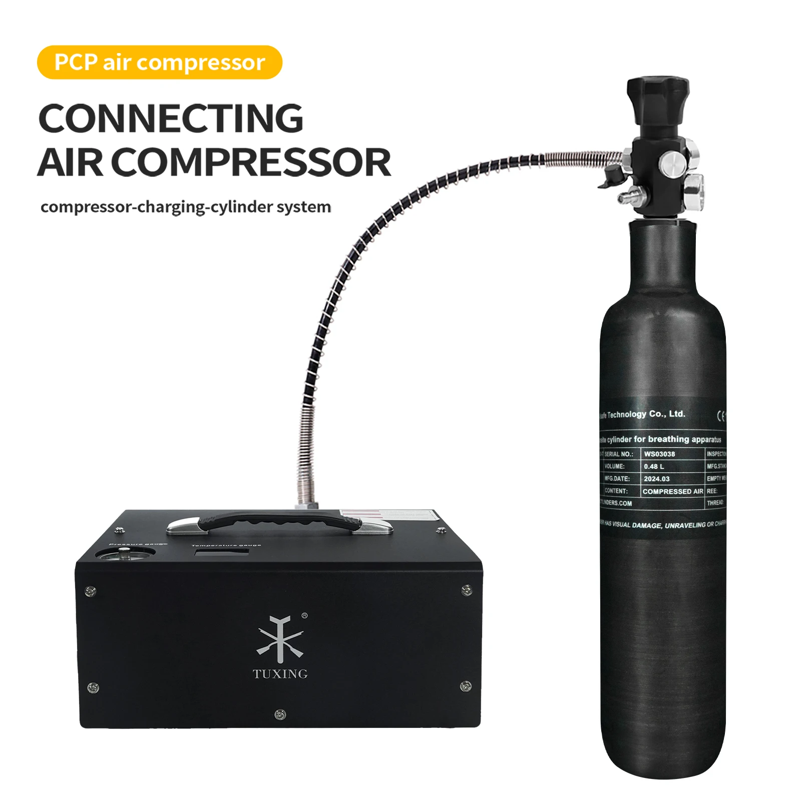 TUXING Brand Direct Portable ODM 0.48L 480CC High Pressure 300Bar 4500psi PCP Underwater Paintball Hunting Carbon Fiber Air Tank