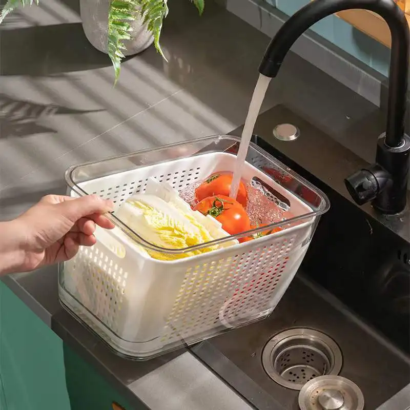 Double Layer Plastic Vegetables and Fruits Wash Kitchen Sink Drain Basket