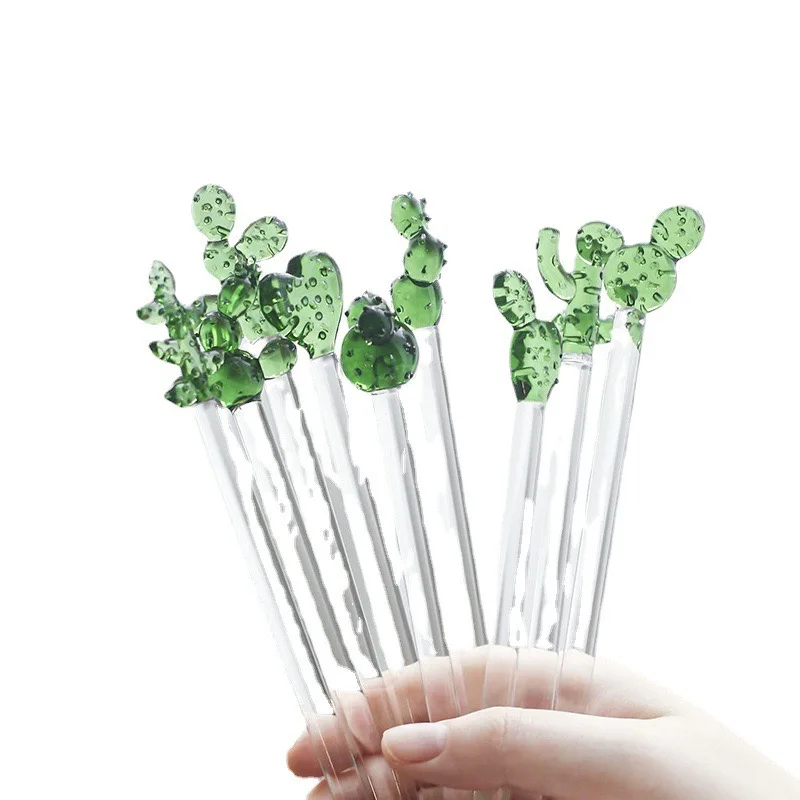 Wholesale Customized Cactus Reusable Coffee Stirring Swizzle Stick, Glass Stirring Rod for Coffee Beverage Cocktail Tea Gifts