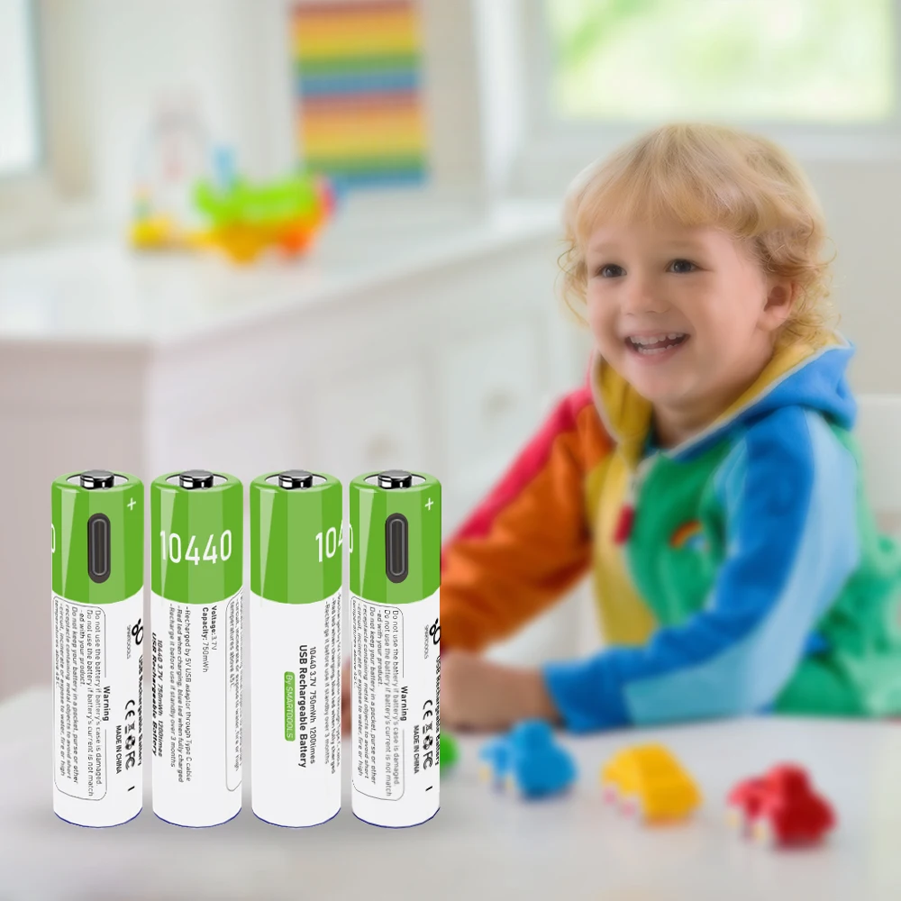 Pre-Charged 3.7V 750mAh Over 1000 Cycles Lithium Ion 10440 Battery USB Rechargeable Batteries With Type-C Cable