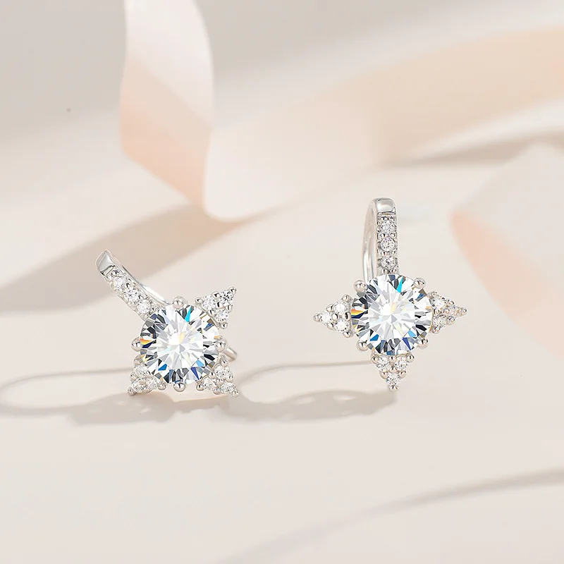 MOSSANYSTAR Silver Jewelry Classic Hoops Back Diamond Women Stud Earrings 925 silver fashion jewelry vvs moissanite earrings