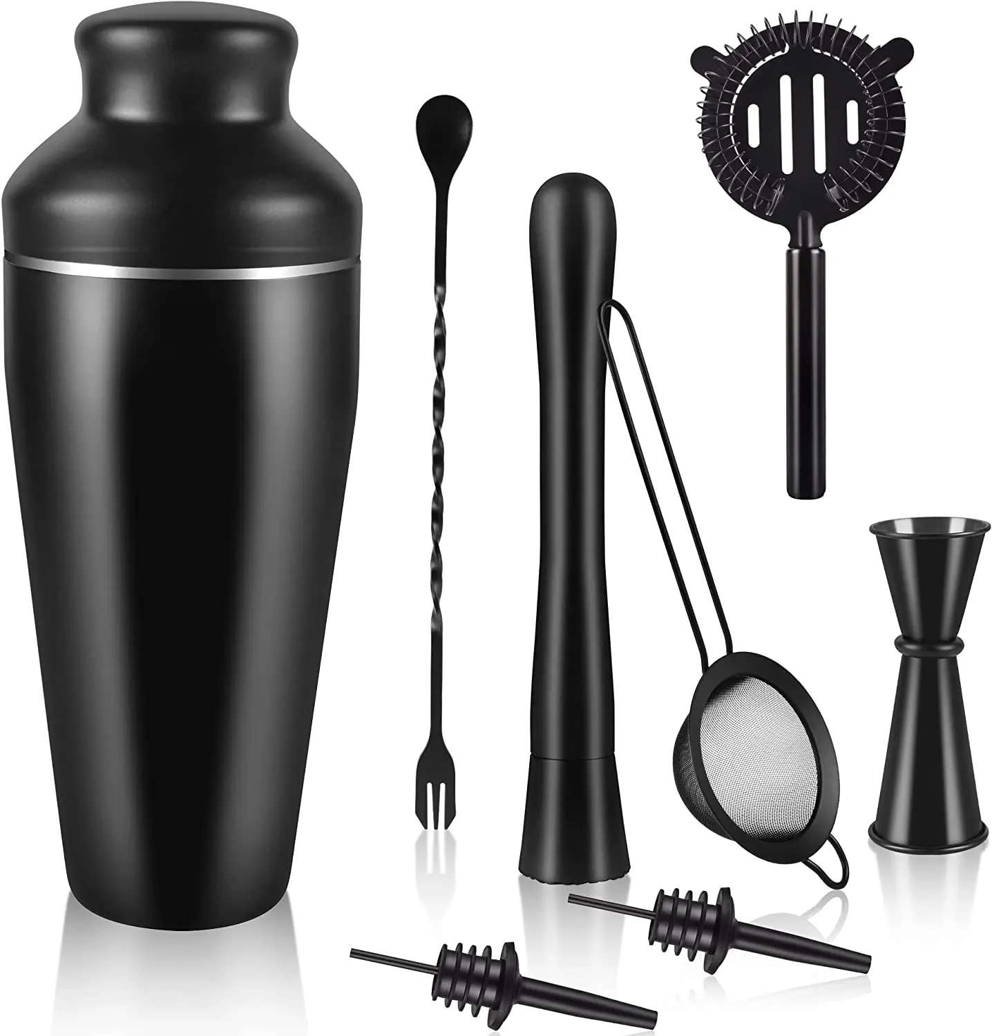 Cocktail Set Kit 8pcs Boston Shaker Bartender Kit 800 ML Mixed Drink Shaker Strainer Double Measuring Jigger