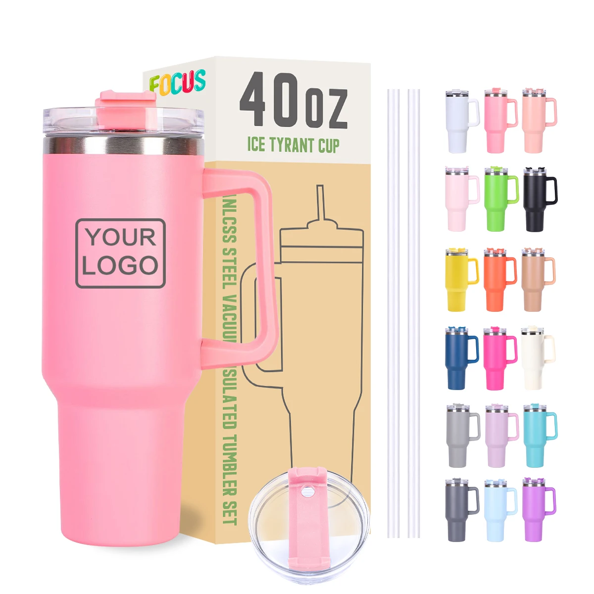 Custom Logo 20 oz 30 oz 40 oz Stainless Steel Vacuum Insulated Metal Cup Travel Mugs Teal Coffee Mug 40oz Tumbler With Handle