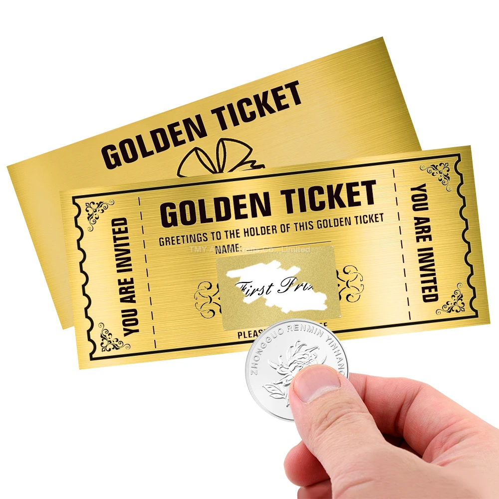 Custom Printing Set Promotional  Activity  Raffle  Scratch Off Card Golden Ticket with Envelopes And Scratch Off Stickers