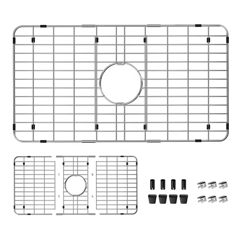 Detachable Stainless Steel Basin Rack Bottom Grid Kitchen Sink Protector For Dish Sink With Centered Drain For Single Bowl
