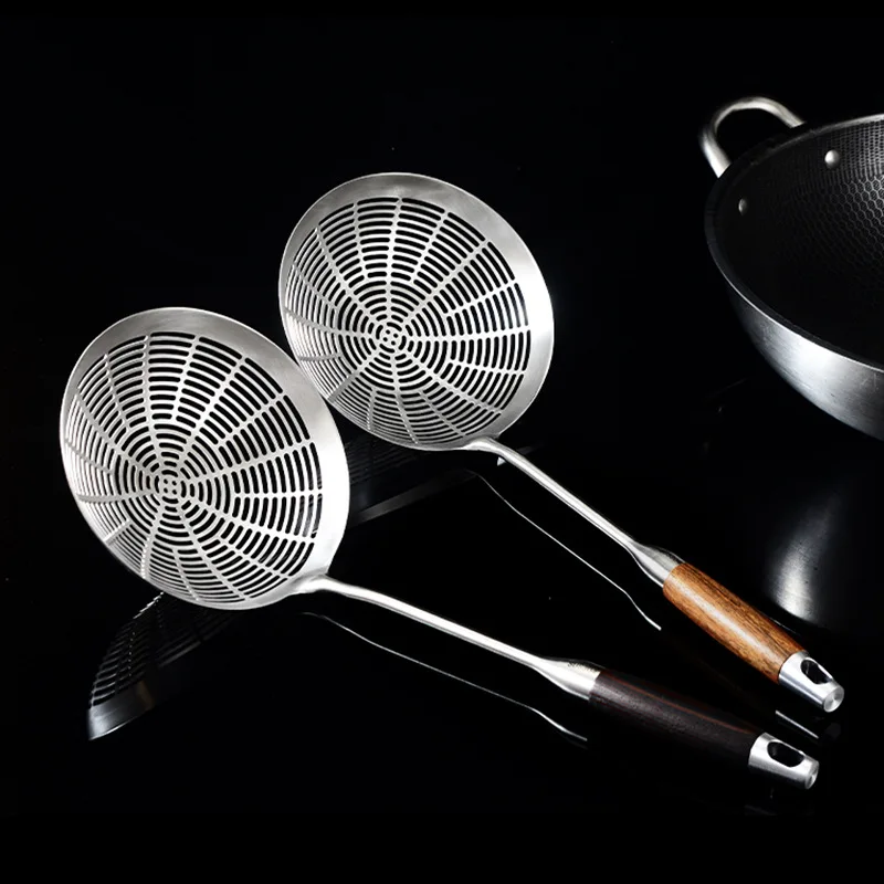 Durable Colander Cooking Strainer Spoon Stainless Steel Round Handle Skimmer Slotted Spoon For Kitchen
