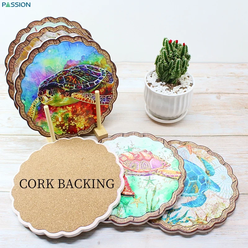 Restaurant Personalized Logo  Bowl Ceramic Trivet Dinner Plate Wholesale Lace Circle 20 Petals with Cork Backing