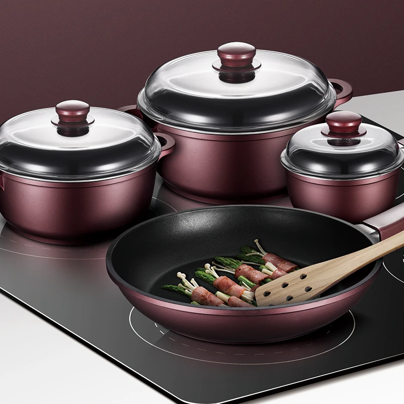 ASD 6 Pcs Dutch Ovens Non Stick Cookware Set Casserole Cooking Set Die Cast Aluminum Soup Pots and Pans Induction Cooker