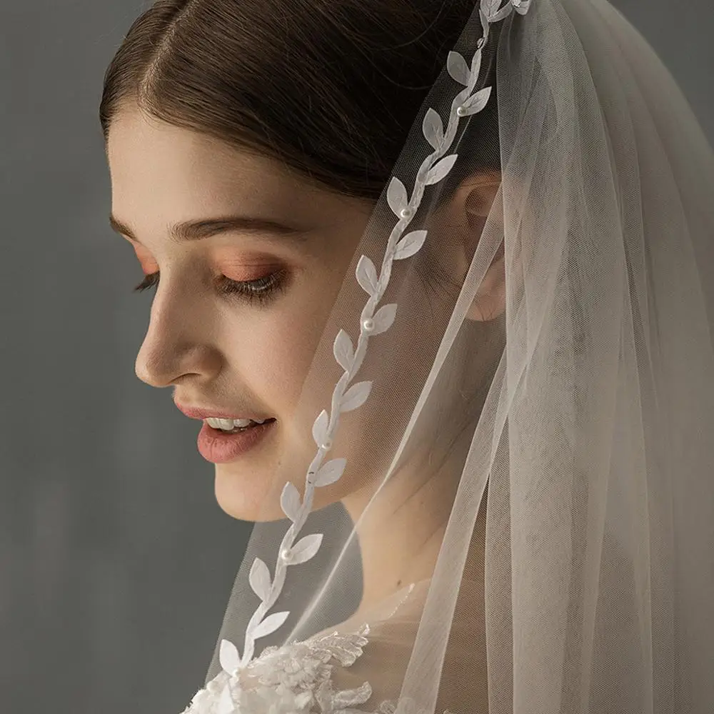 2021 Hot Sale Fashion 80*50cm Bride Veils With Pearl Wedding Veil Weddings