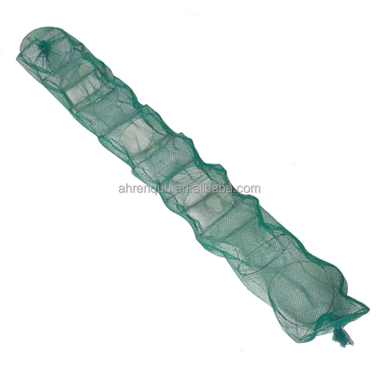 PE Knotless Multifilament Mesh Foldable Long Train Fishing Net Fish Crab Shrimp Trap Cage