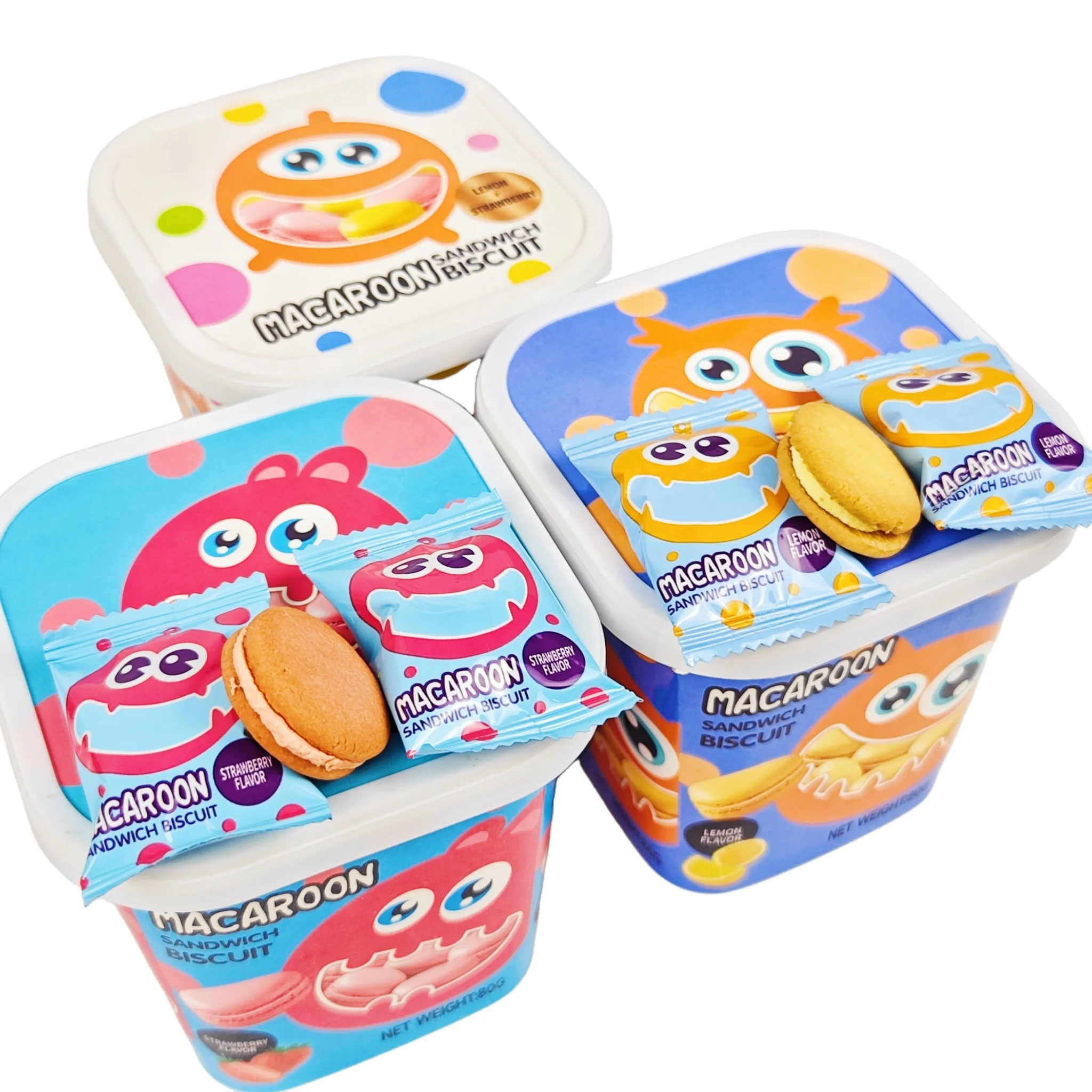 NEW PRODUCT 88g macaroon sandwich biscuit  cracker creamy round crisp biscuits wholesale