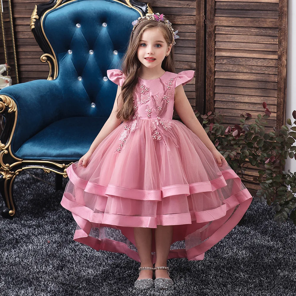 New Flower Girls Wedding Party Birthday Princess Dress For Girls Dress Baby Kids Big Bow Elegant Dress
