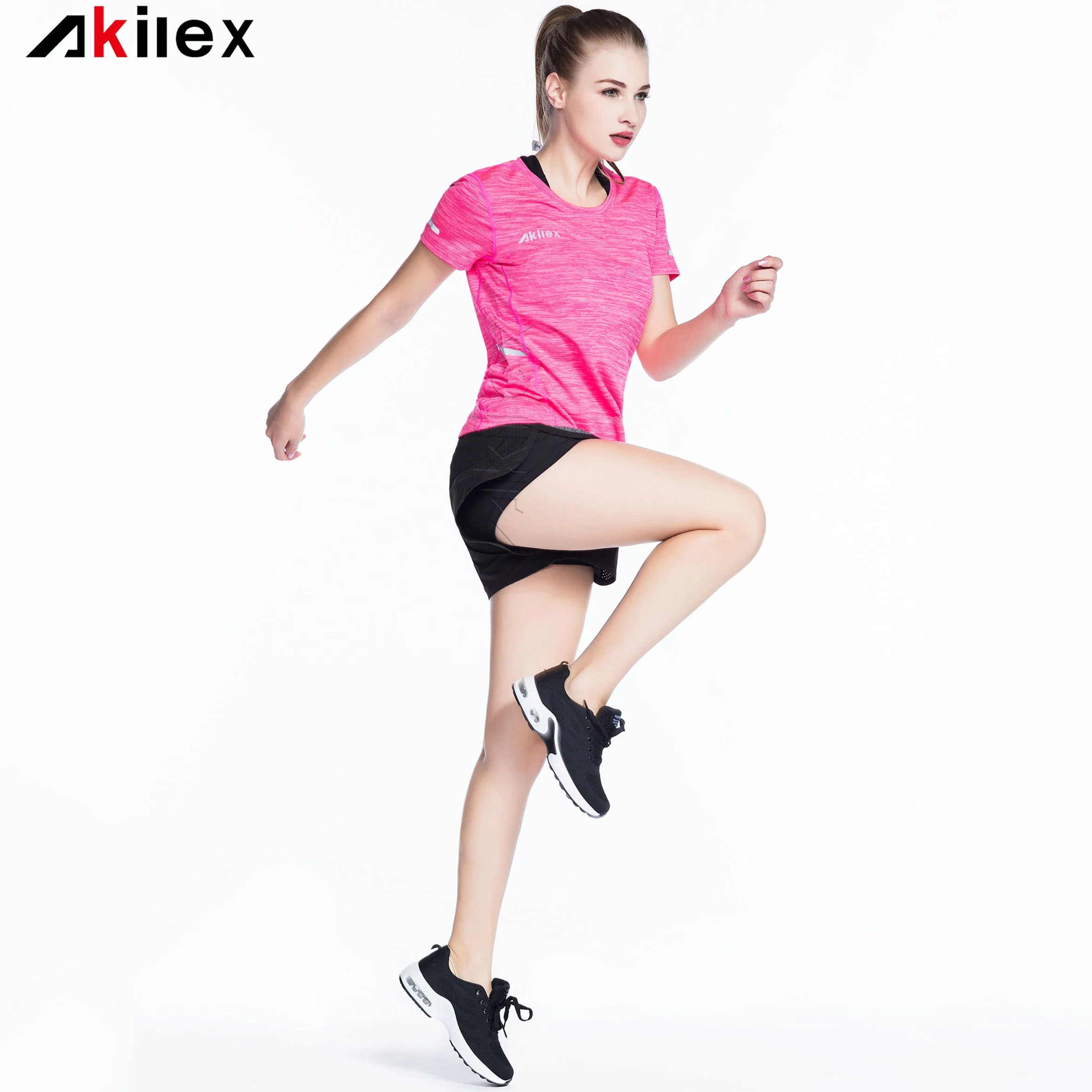 Custom pink polyester women t-shirt fitness gym plain shirt slim fit women shirt