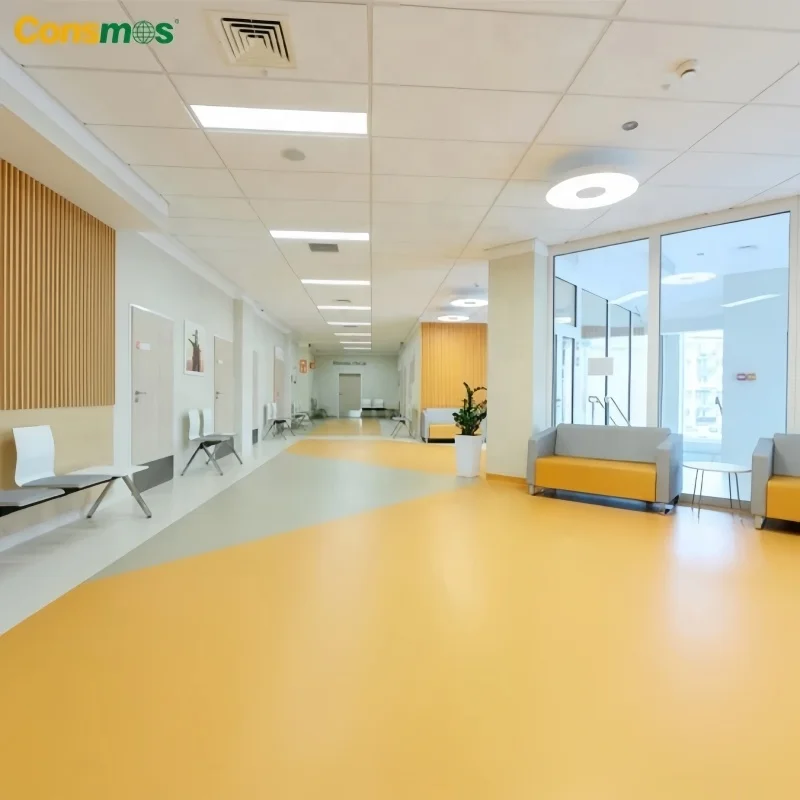 Wear-resistant Antibacterial 2mm Thickness PVC Vinyl Sheet Homogeneous Flooring for Hospital School Hotel