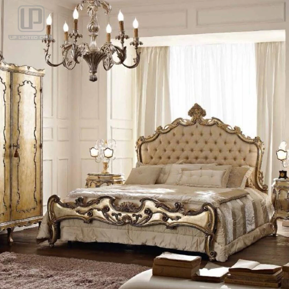 Foshan TOP Furniture Factory Antique Classic Bedroom Furniture French Style Antique Wooden Bed Room Set