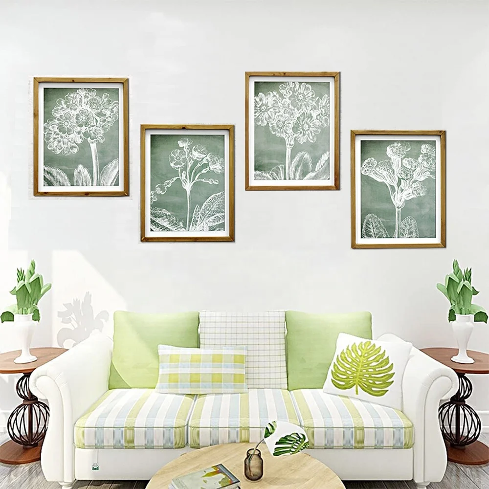 Luckywind New design Home Decoration 4 Piece of Bedroom Wall Art Printing on Paper Flowers Wall Decor Painting With Wood Frame