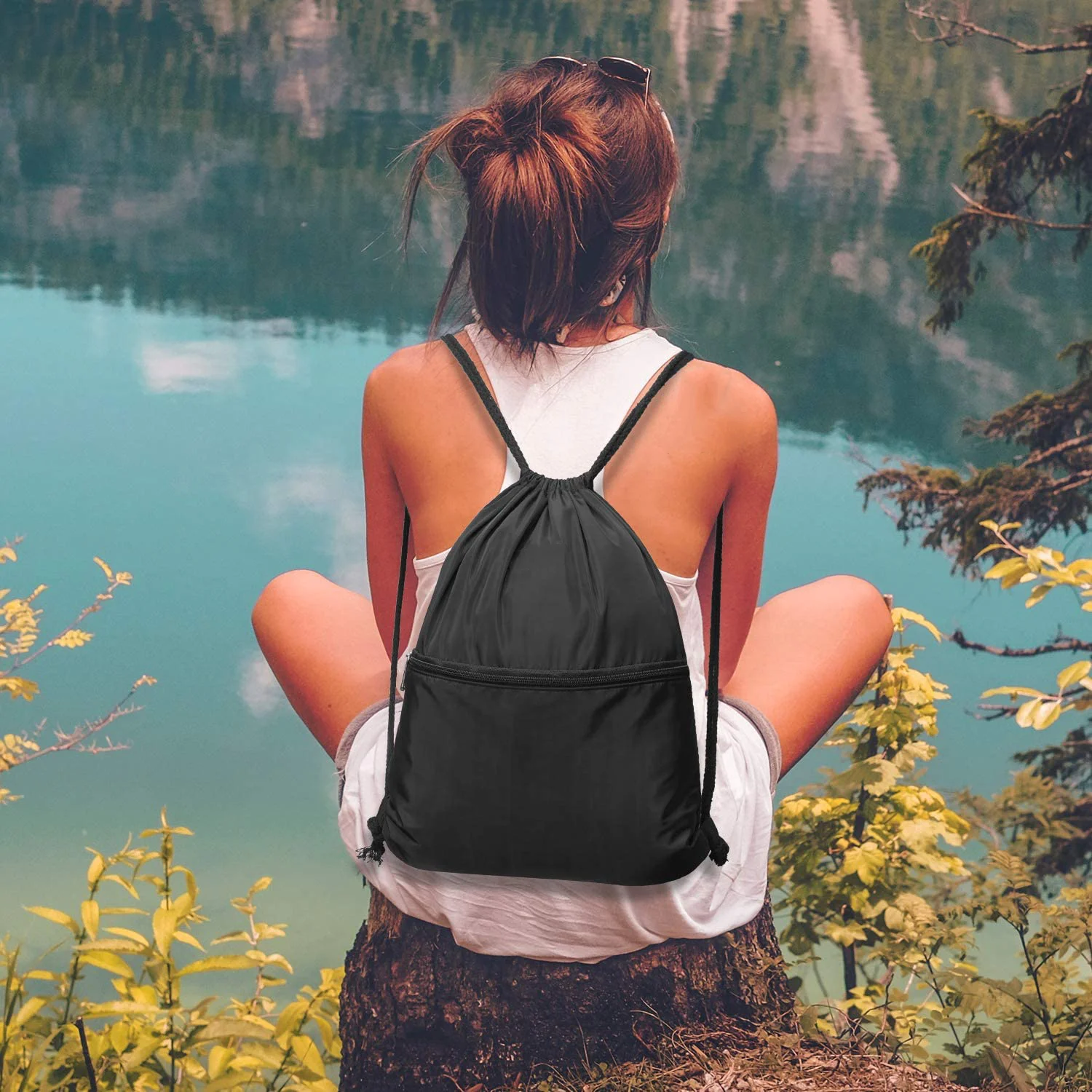 Wholesale cheap Outdoor Activity Swim Backpack calico drawstring bag String rucksack recycled drawstring bags