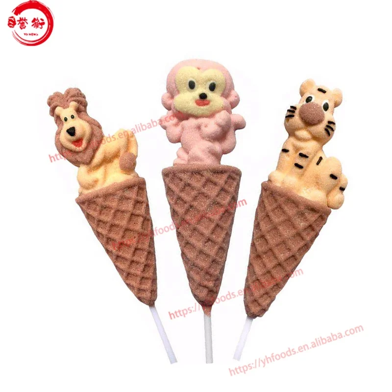 Icecream cone marshmallow pop Cartoon sweets cotton handmade decorated candy sweets lollipop