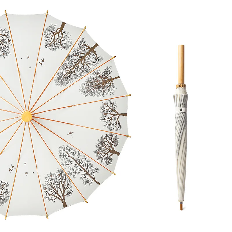 Chinoiserie Retro Wooden Handle Straight Windproof Umbrella Business Gift Customize Logo 16K Manual Straight Umbrellas Gifts
