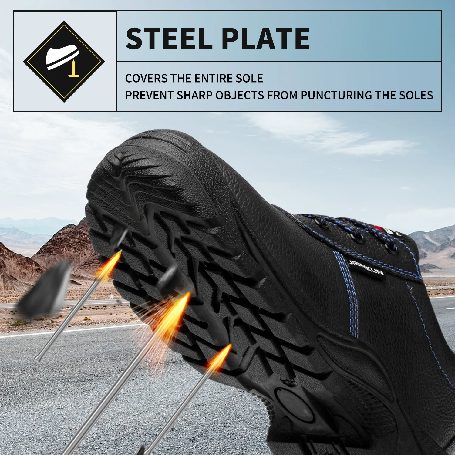 JIANKUN Industrial anti slip safety shoes for men    leather stainless steel toe rings Anti-Impact Protective Safety Feature