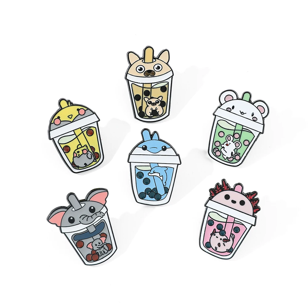 Cute Anime Pins Clothes Cat Panda Bear Bunny Koala Duck Bubble Milk Tea Enamel Pines Badges on Backpack Brooches Women Jewelry