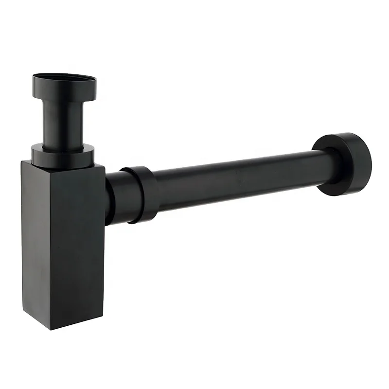Kingchun square Matte black Square basin waste drain pipes 1 1/4 inch bottle trap for Australia(J247-A-MB)