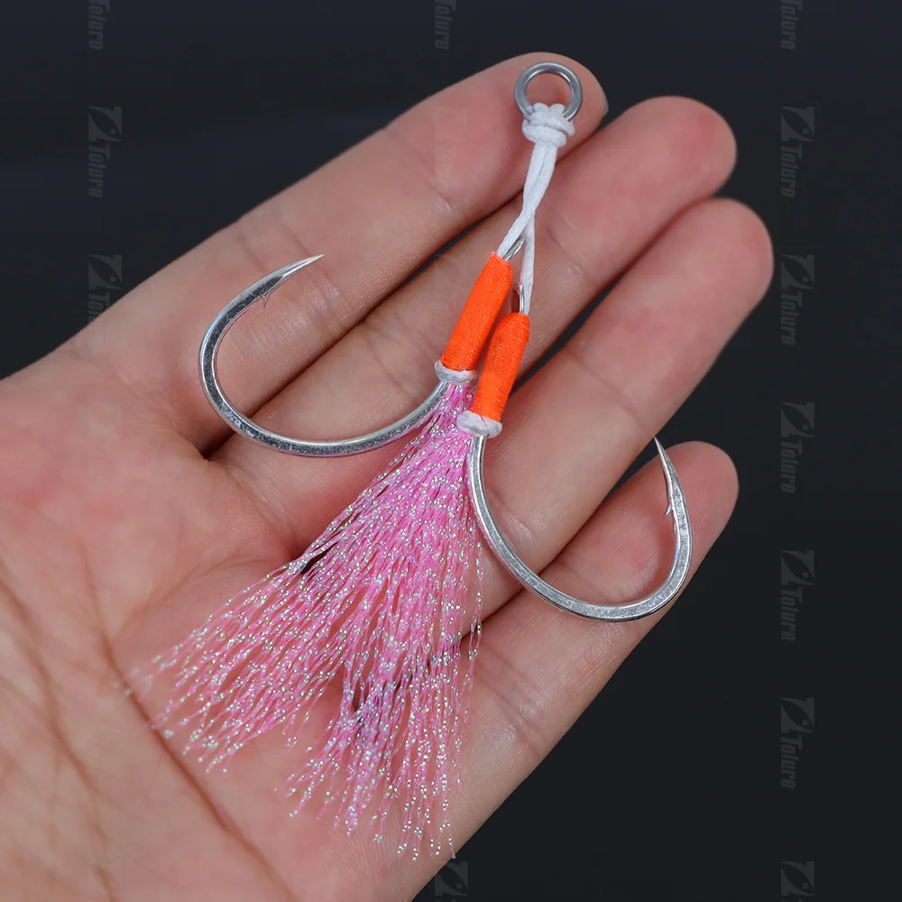 Tolure 2Pcs/Bag 1/0 2/0 3/0 4/0 Slow Jigging Double Fishing Assist Hook Jigging Twin Assist Hook With Barbed