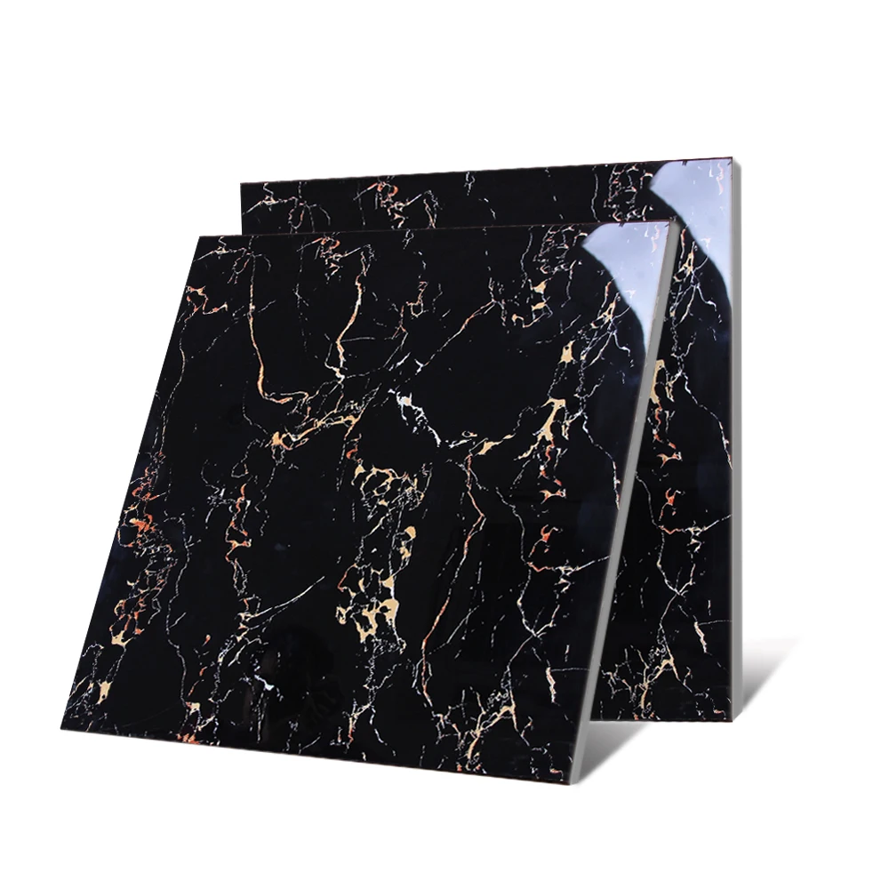 Marble Floor Tiles Black Gold Tile Polished Glazed Marble Porcelain Tiles Square Mall Modern Hot Sale 60x60 80x80 Glossy Black