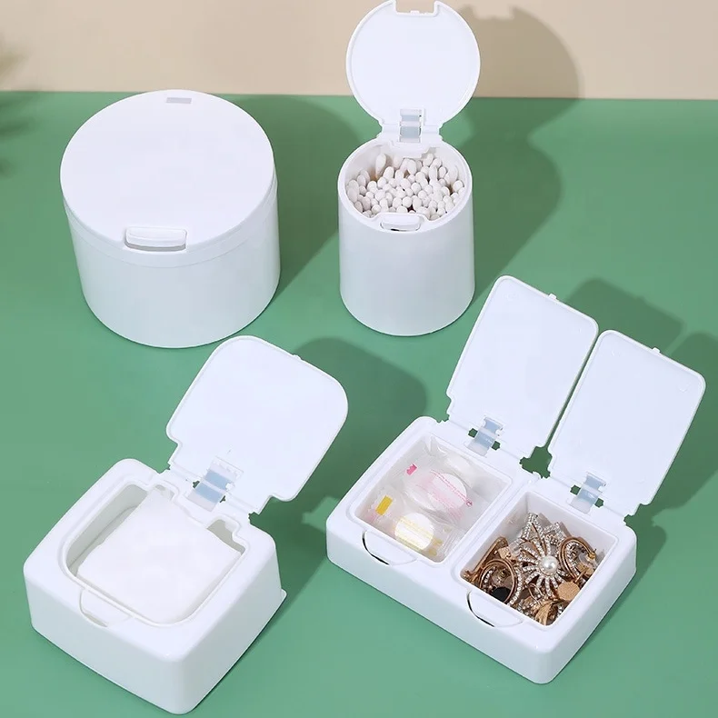 Plastic Storage Box Bathroom Jar Makeup Organizer Cotton Round Pad Holder Cotton Swab Box Qtip Holder Dispenser with Lid