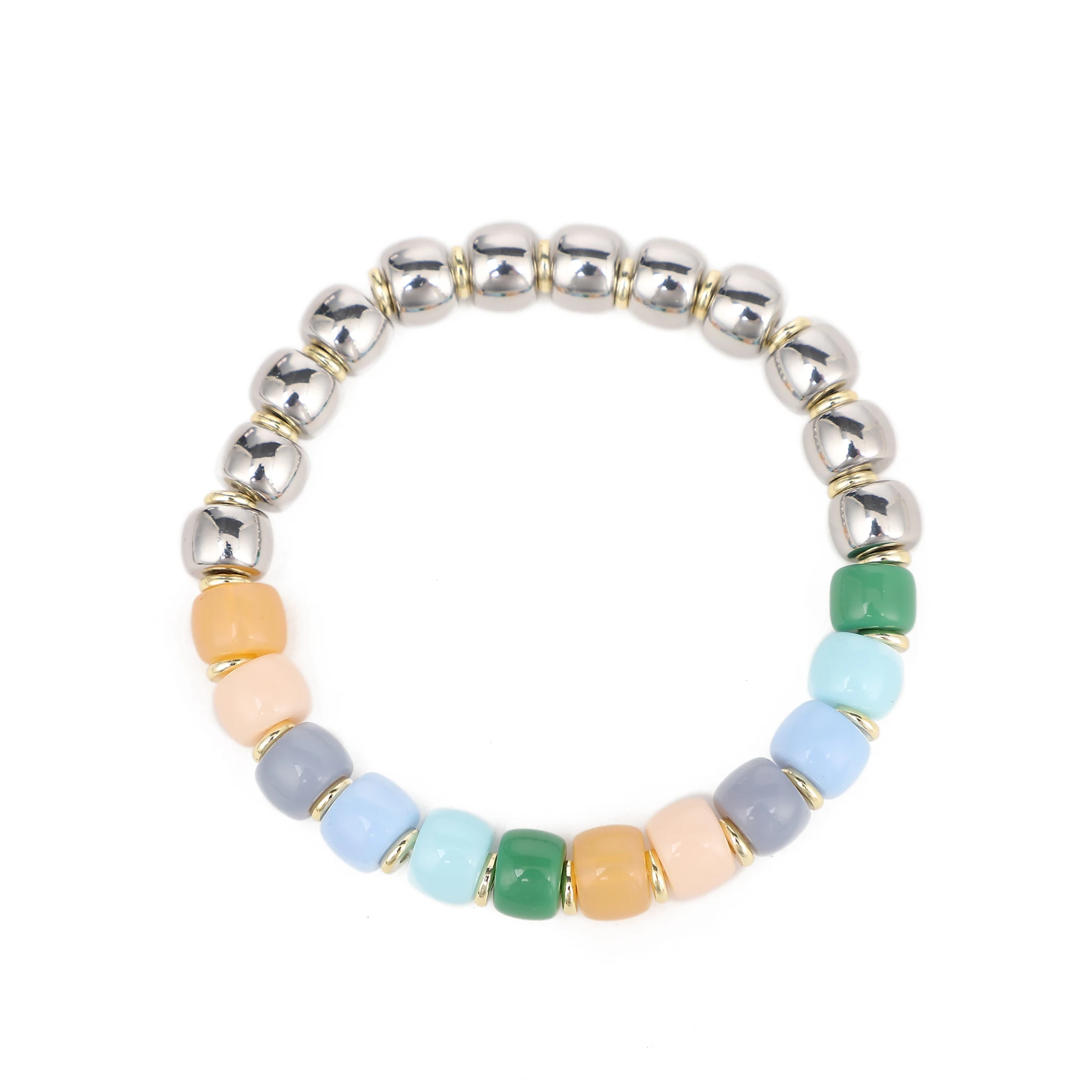 Hq 6X8MM Tile Enamel Elastic Beaded Bracelet With Pony Beads,Polish Barrel Crystal Beads,Natural Stone Beads Charms For Bracelet