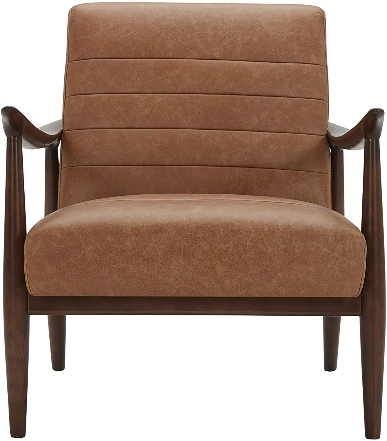 Mid-Century modern office lounge chair tufted leather accent chair with wood arms home furniture